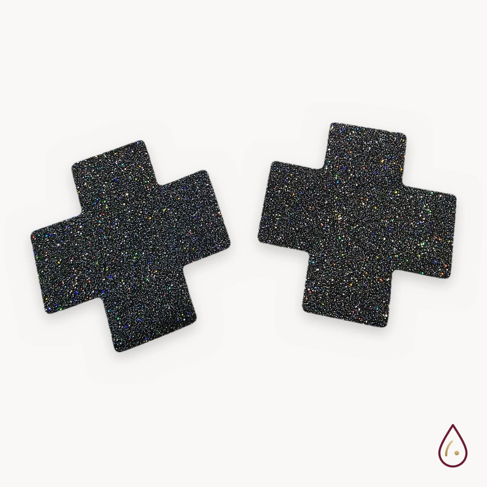 Nipple cover križ – crni holo glitter
