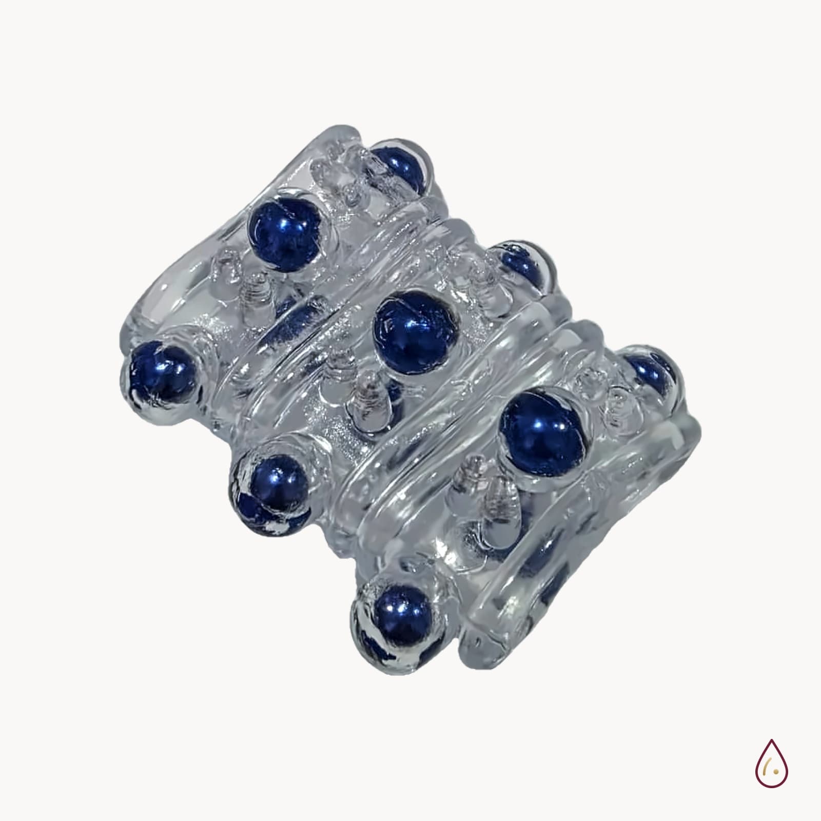 Prsten za penis s kuglicama – prozirni, plavi